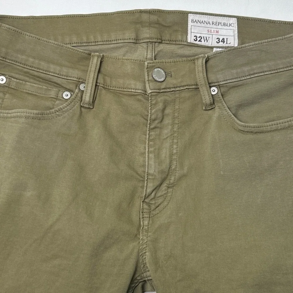 Banana Republic Mens Slim Fit 5-Pocket Stretch Pants Size 32x34 Olive Green
